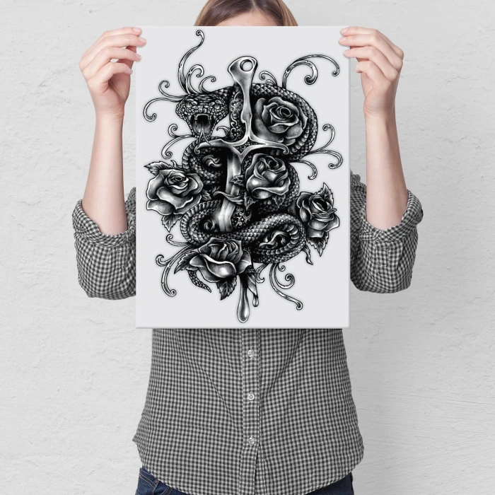 Plakat metalowy Tatuaż Wąż Prezent