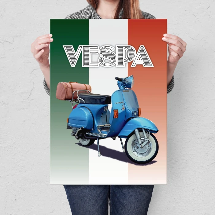Plakat metalowy Skuter Vespa niebieski Prezent