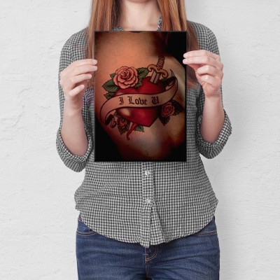 Plakat metalowy Kocham Cię tatuaż Prezent