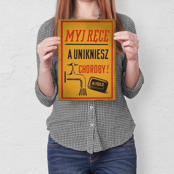 Plakat metalowy Myj ręce Prezent