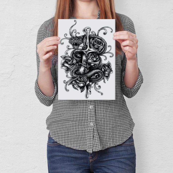 Plakat metalowy Tatuaż Wąż Prezent