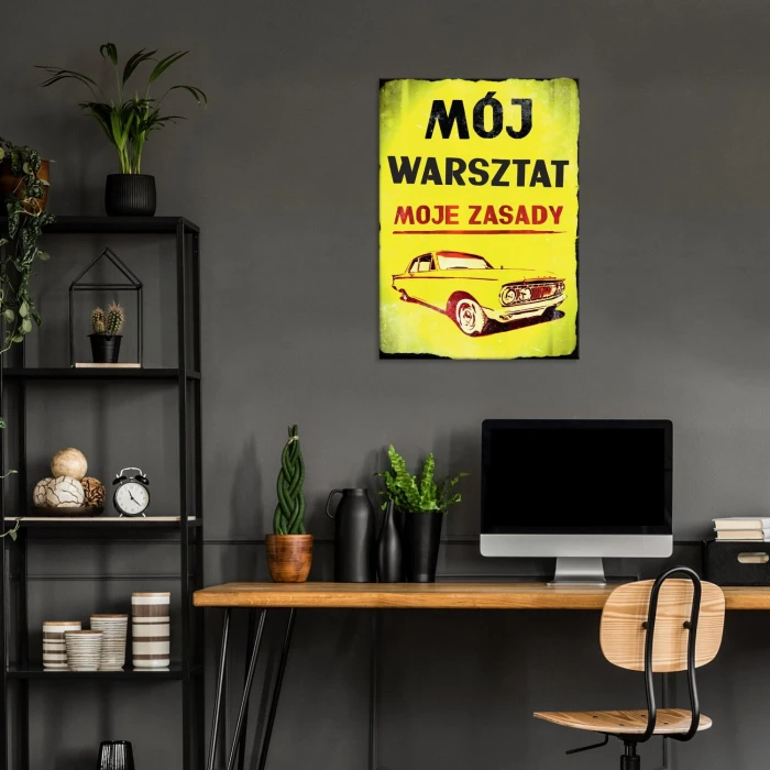 Plakat metalowy Mój warsztat retro Prezent