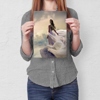 Plakat metalowy Kobieta na skale Prezent