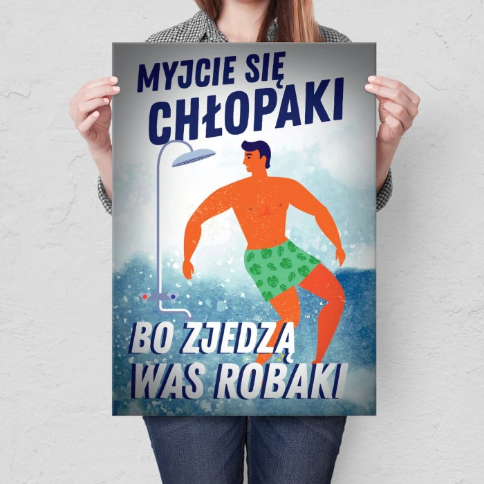 Plakat metalowy Myjcie się Prezent