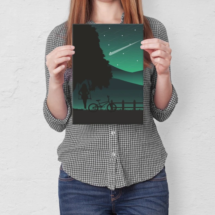 Plakat metalowy Night bike girl Prezent