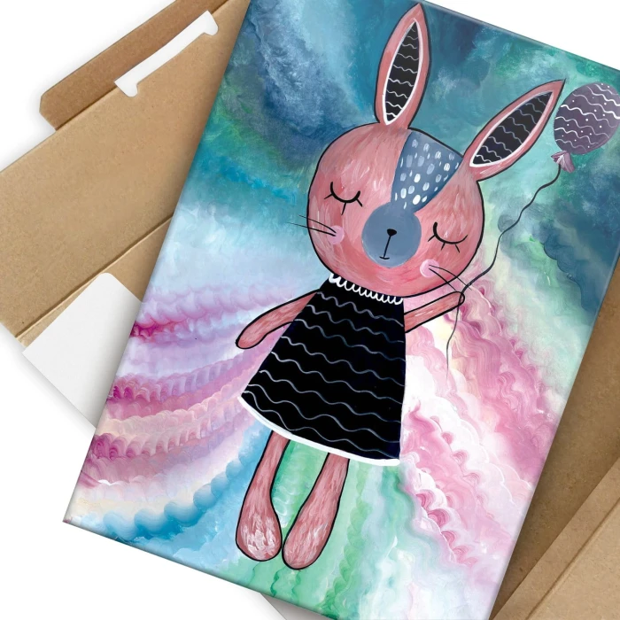 Plakat metalowy Różowy królik Prezent