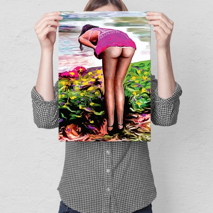 Plakat metalowy Zrywająca kwiaty Prezent