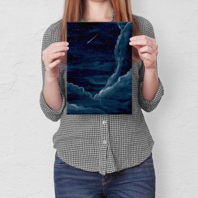 Plakat metalowy Kometa na nocnym niebie Prezent