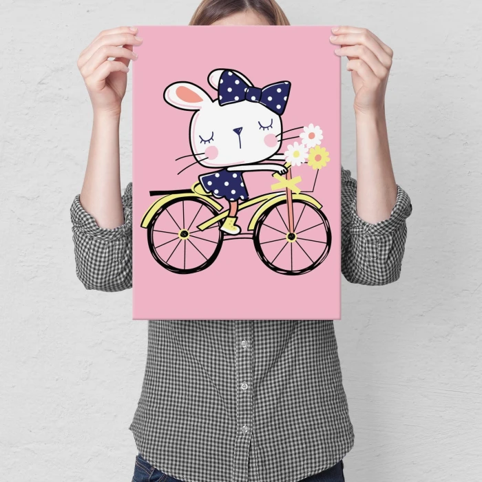 Plakat metalowy Królik na rowerze Prezent