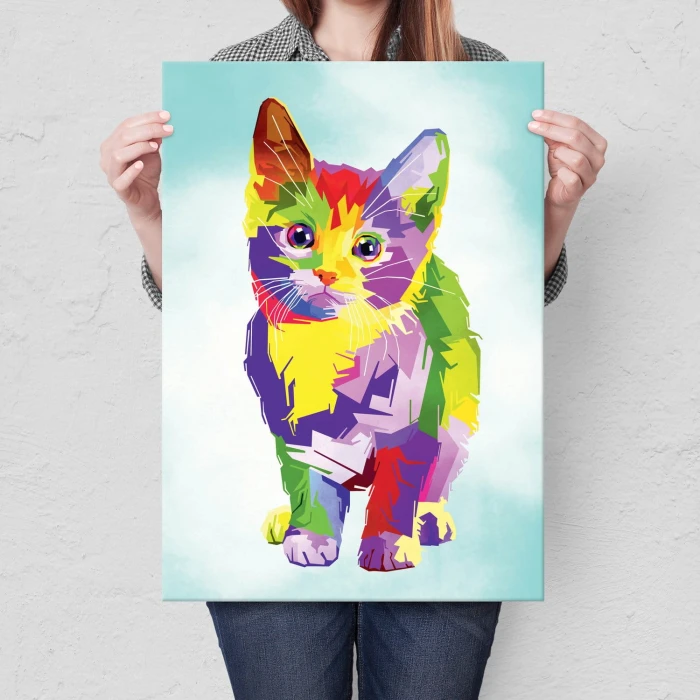 Plakat metalowy Kolorowy kotek Prezent