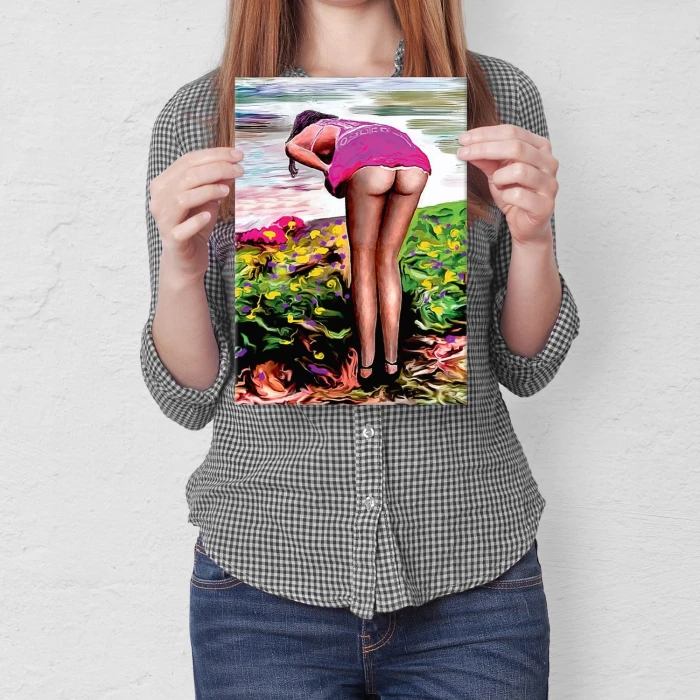 Plakat metalowy Zrywająca kwiaty Prezent