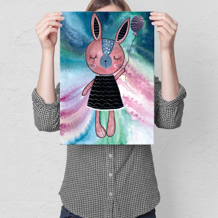 Plakat metalowy Różowy królik Prezent