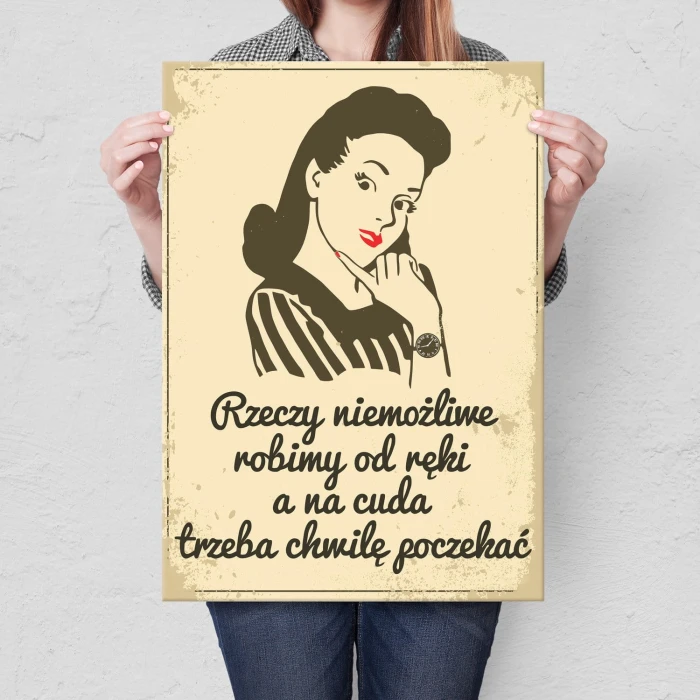 Plakat metalowy Na cuda trzeba poczekać Prezent