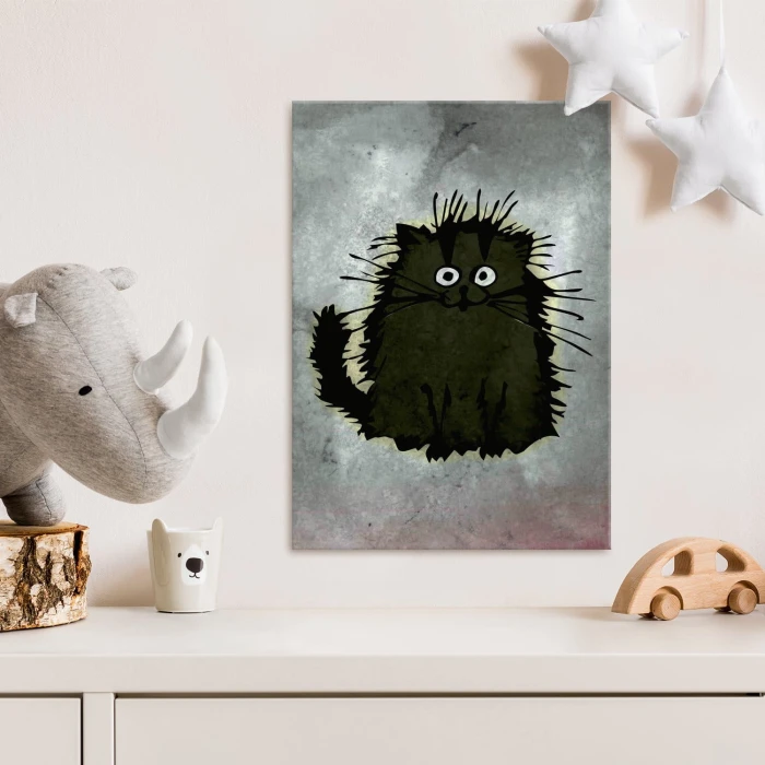 Plakat metalowy Szary kot Prezent