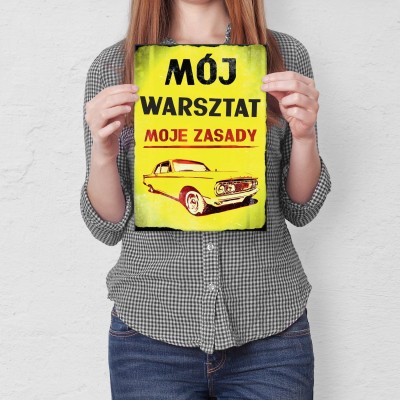 Plakat metalowy Mój warsztat retro Prezent