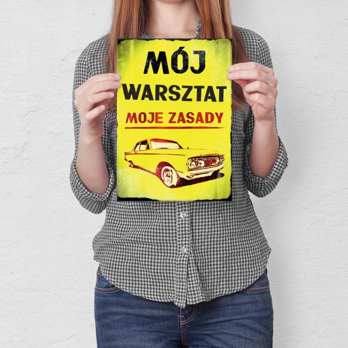 Plakat metalowy Mój warsztat retro Prezent