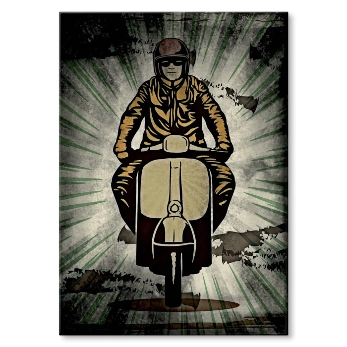 Plakat metalowy Facet na motorze Prezent