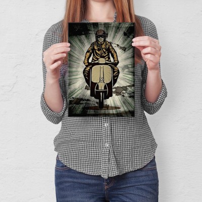 Plakat metalowy Facet na motorze Prezent