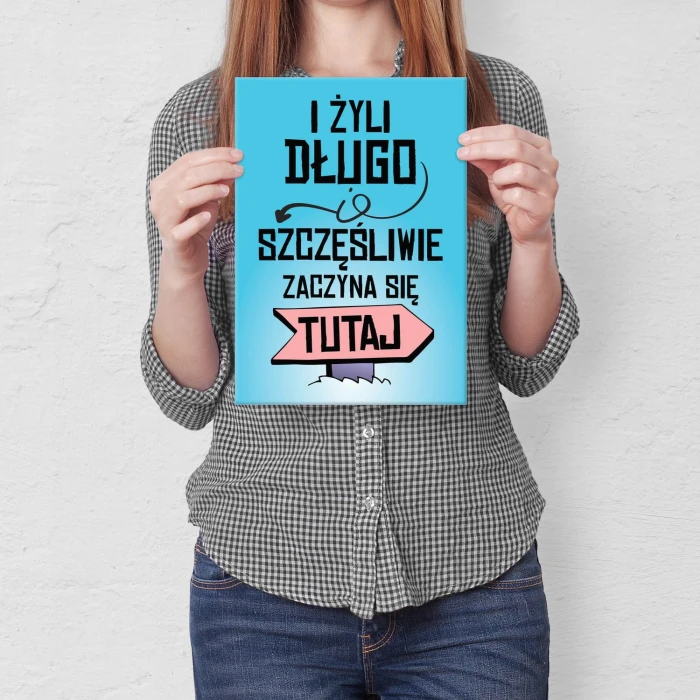 Plakat metalowy Żyli długo i szczęśliwie Prezent