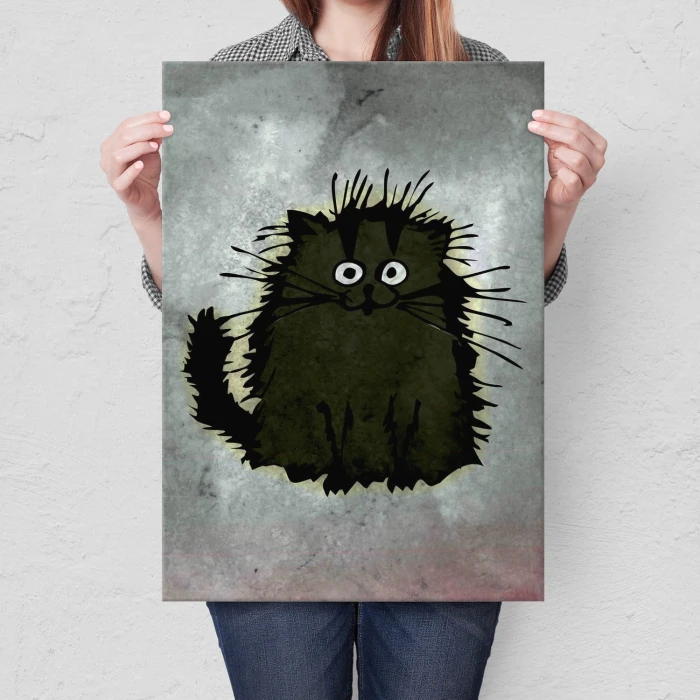 Plakat metalowy Szary kot Prezent