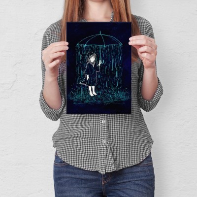 Plakat metalowy Dziewczynka z parasolką Prezent