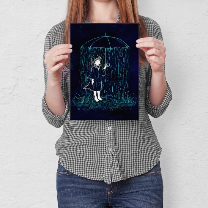 Plakat metalowy Dziewczynka z parasolką Prezent