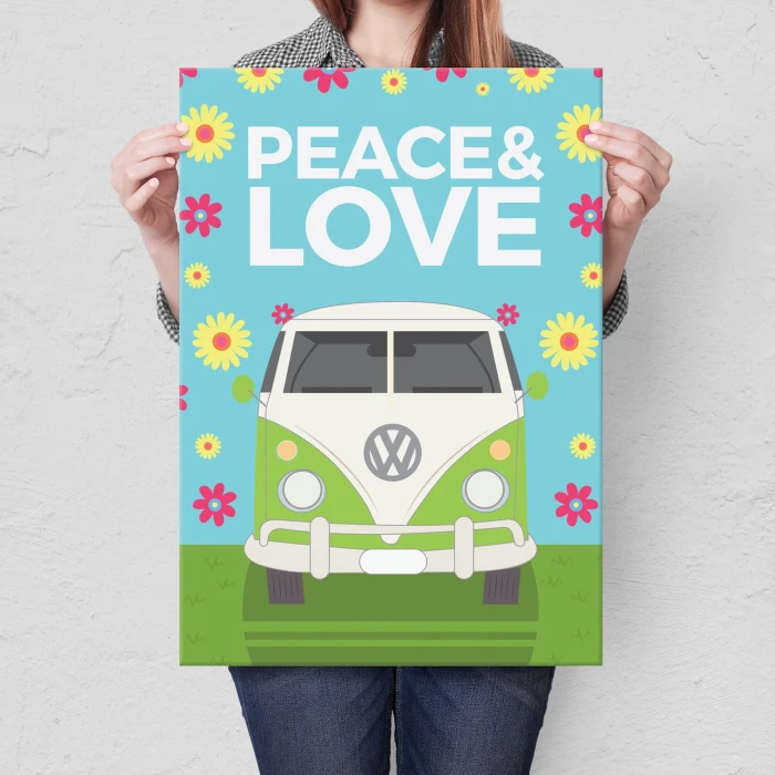 Plakat metalowy Peace & Love Hippie Prezent