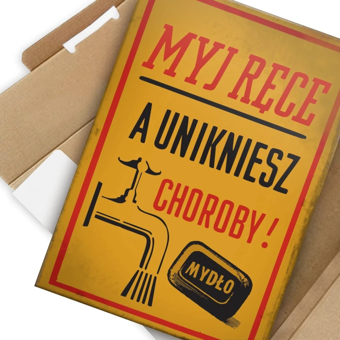 Plakat metalowy Myj ręce Prezent
