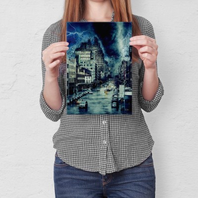 Plakat metalowy Burza nad miastem Prezent