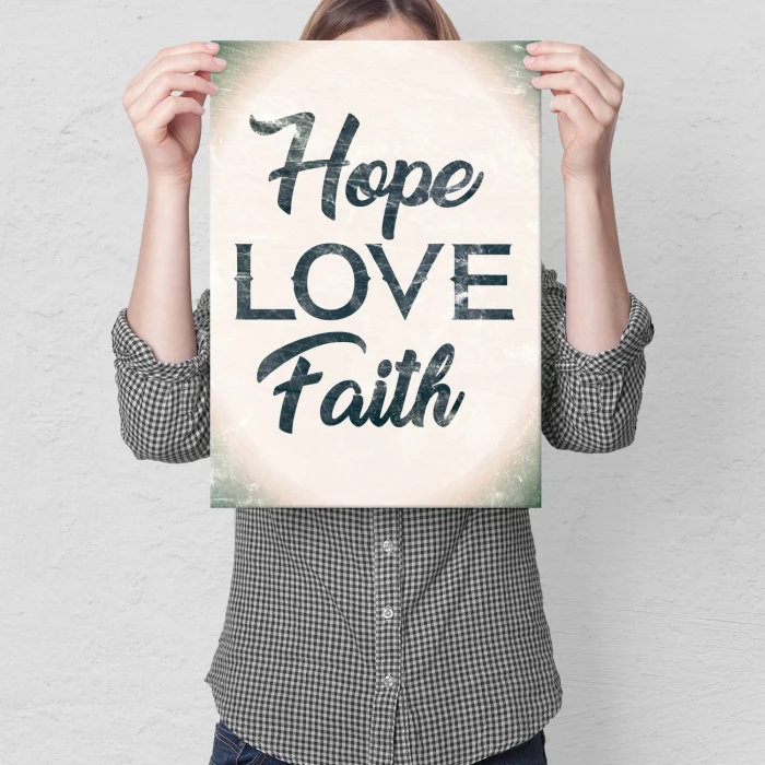 Plakat metalowy Hope Love Faith Prezent