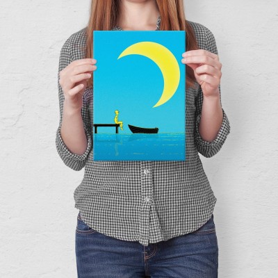 Plakat metalowy Księżyc nad jeziorem Prezent