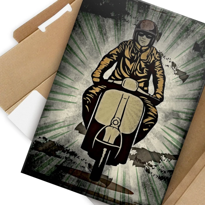 Plakat metalowy Facet na motorze Prezent