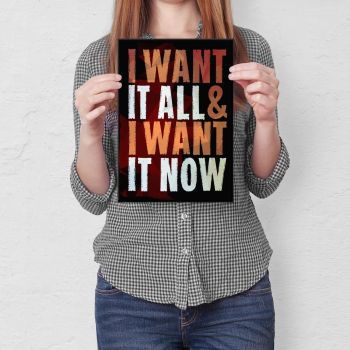 Plakat metalowy I want it all Prezent