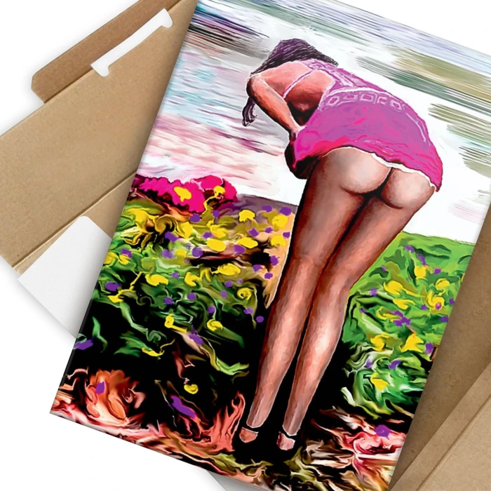 Plakat metalowy Zrywająca kwiaty Prezent