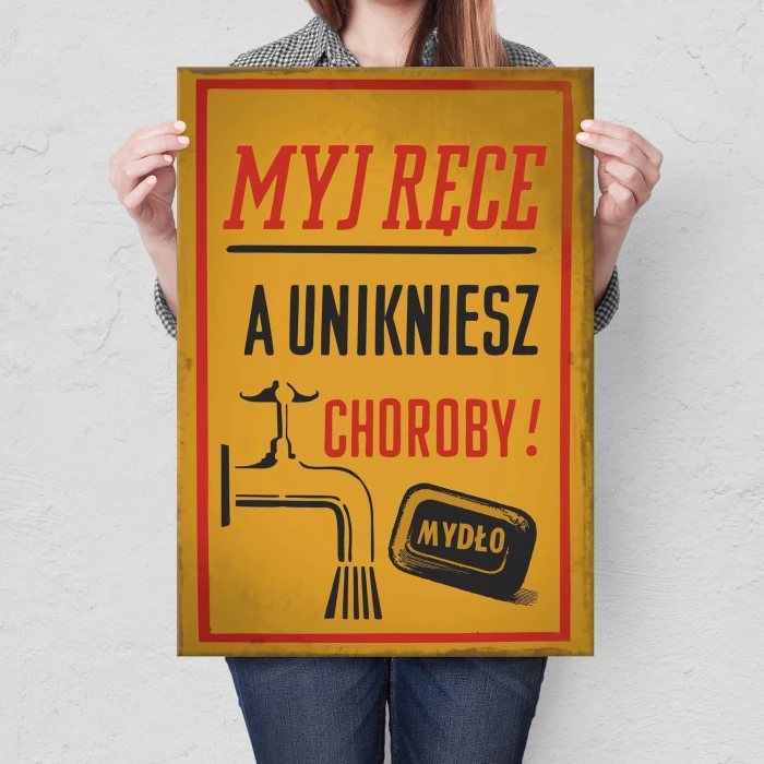Plakat metalowy Myj ręce Prezent
