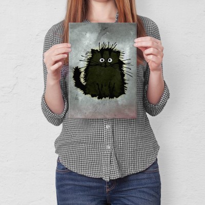 Plakat metalowy Szary kot Prezent