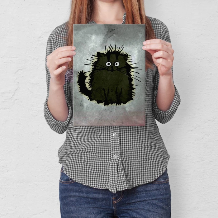 Plakat metalowy Szary kot Prezent