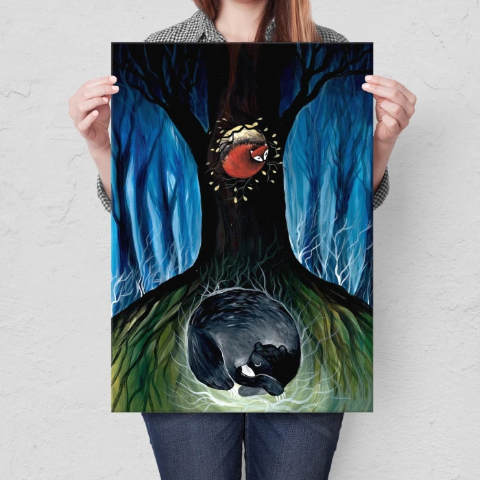 Plakat metalowy Miś i lis ilustracja Prezent