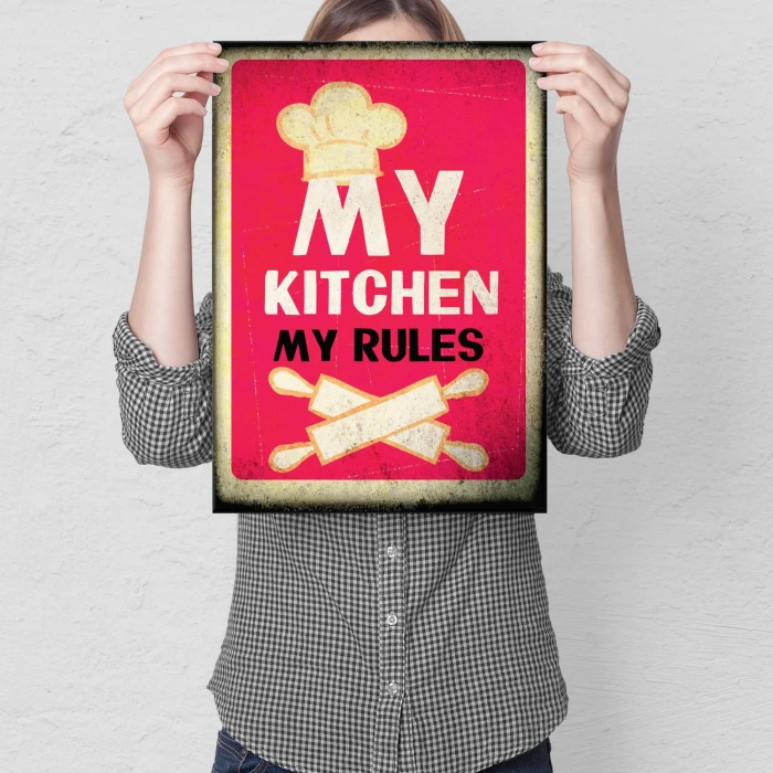 Plakat metalowy My kitchen my rules Prezent
