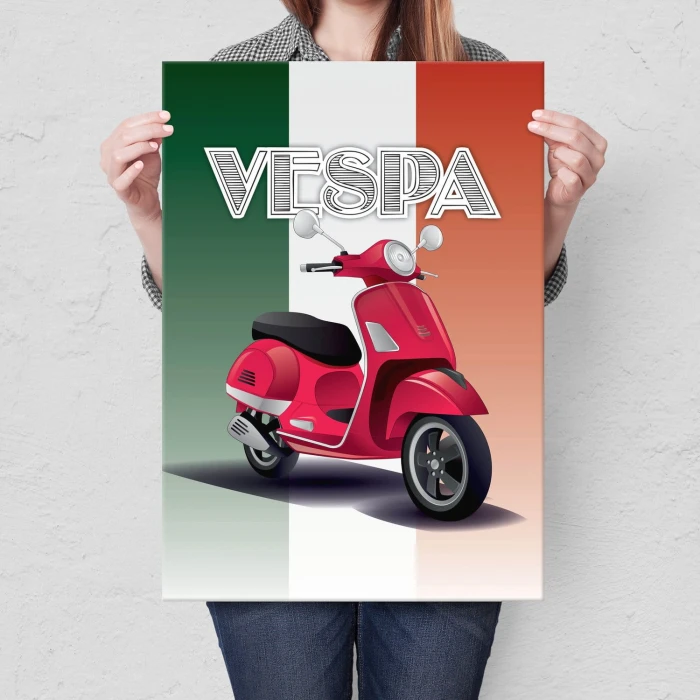Plakat metalowy Skuter Vespa czerwony Prezent