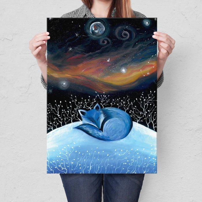 Plakat metalowy Nocny lisek Prezent