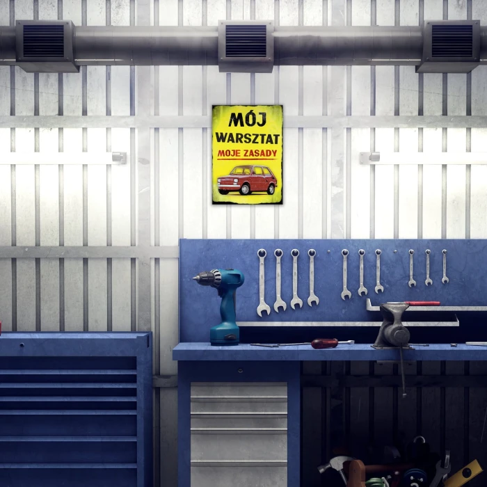 Plakat metalowy Mój warsztat 126p Prezent