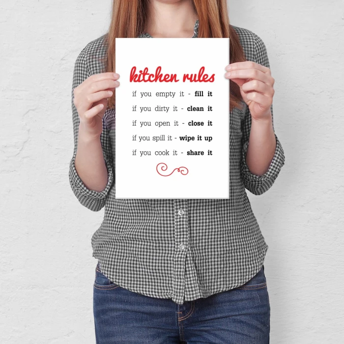 Plakat metalowy Kitchen rules Prezent