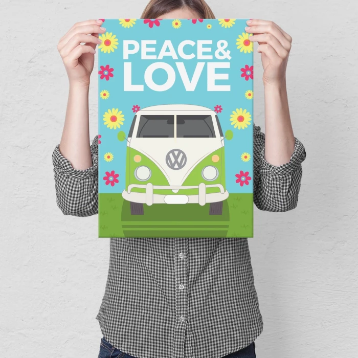 Plakat metalowy Peace & Love Hippie Prezent