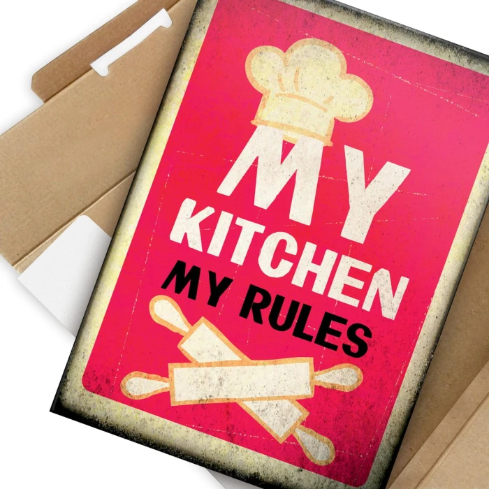 Plakat metalowy My kitchen my rules Prezent