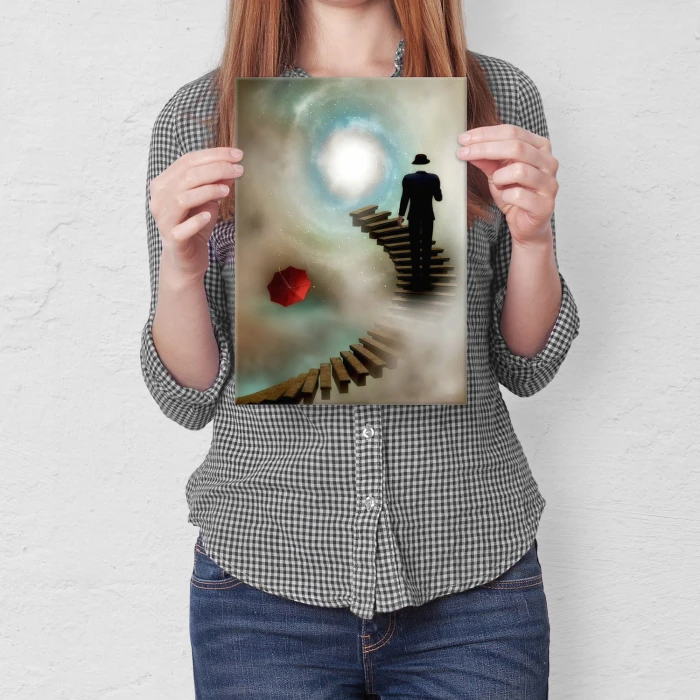 Plakat metalowy Kosmos i mężczyzna Prezent