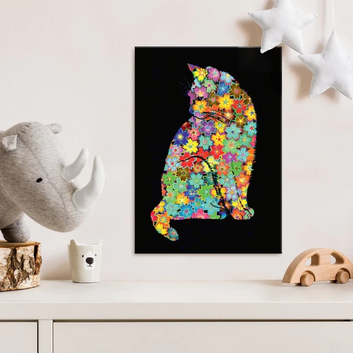 Plakat metalowy Kwiecisty kot Prezent