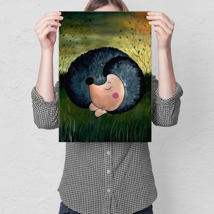 Plakat metalowy Śpiący jeż Prezent