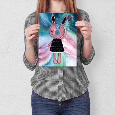 Plakat metalowy Różowy królik Prezent