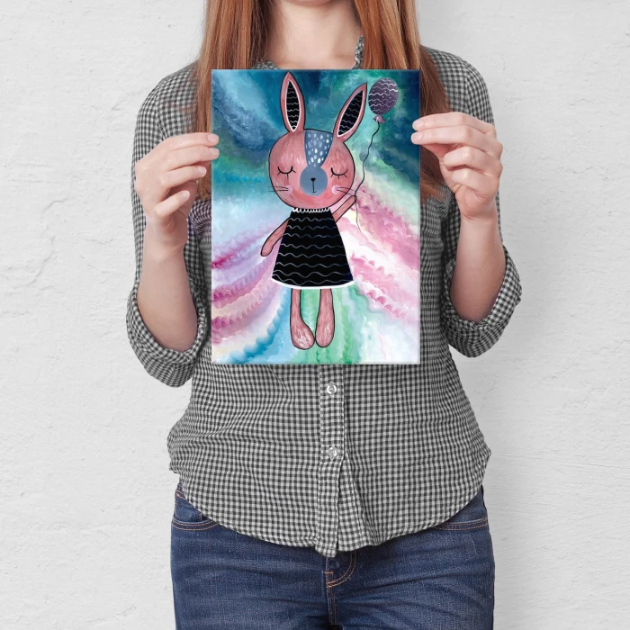 Plakat metalowy Różowy królik Prezent